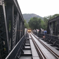 The iron bridge rail road over the river Kwae from the 2nd World War. www.chiangmaitourcenter.com