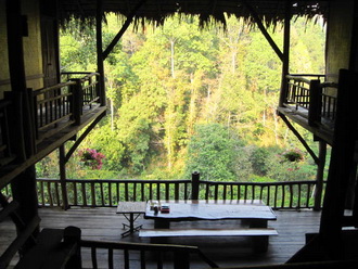 Face to the hill and greenforest at tree house , Chiang Dao